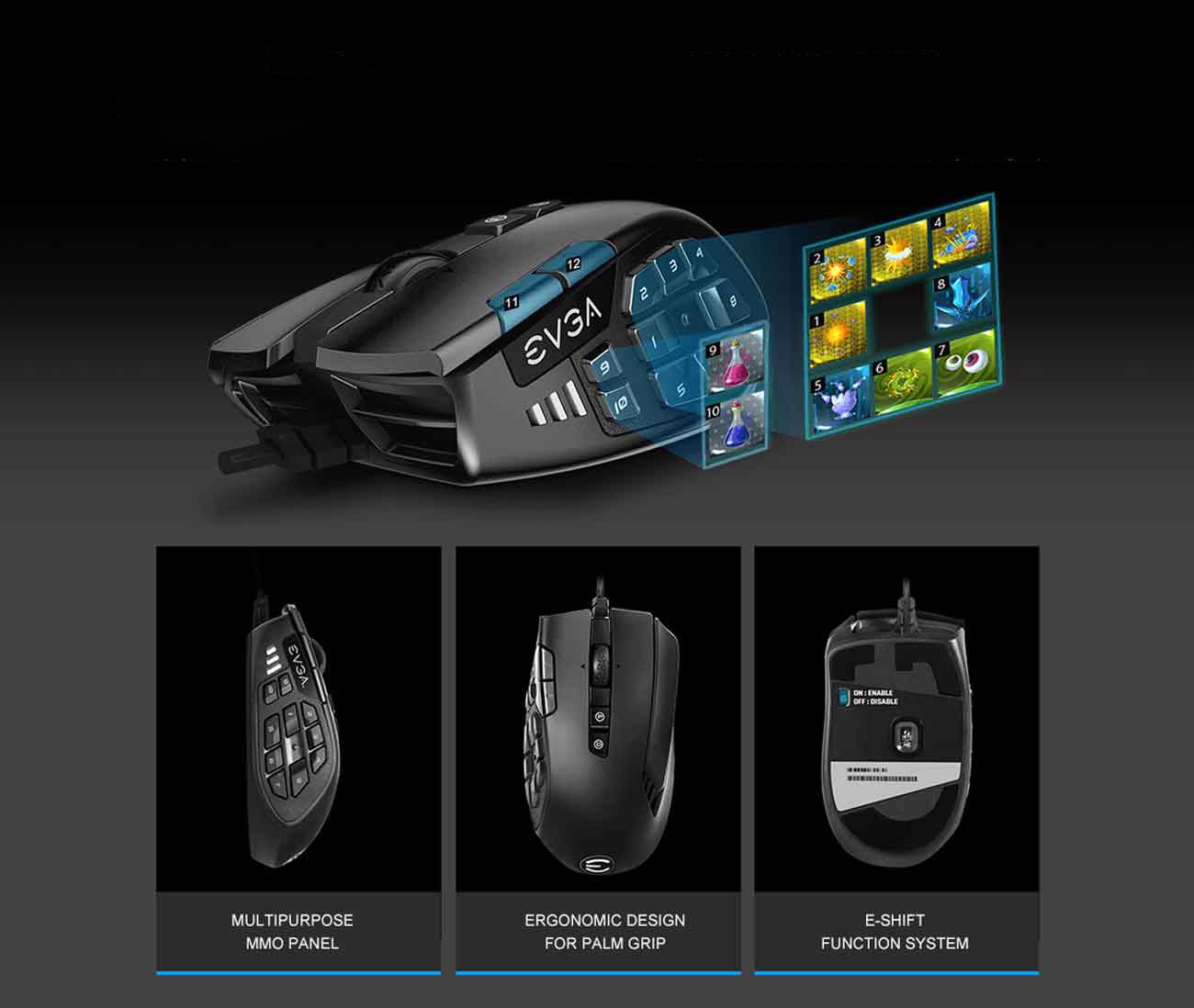 EVGA X15 MMO Gaming Mouse, 8k, Wired, Black, Customizable, 16,000